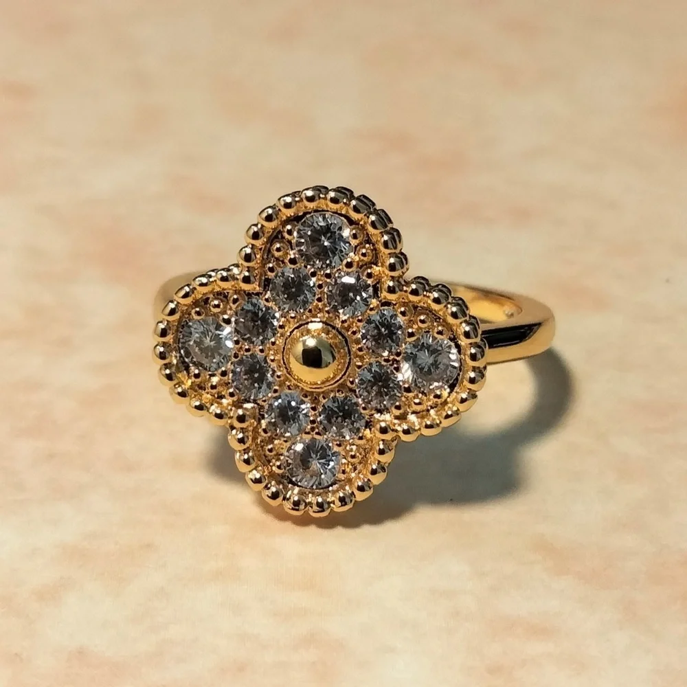 S925 Sterling Silver 18K Gold Rose Leaf Ring